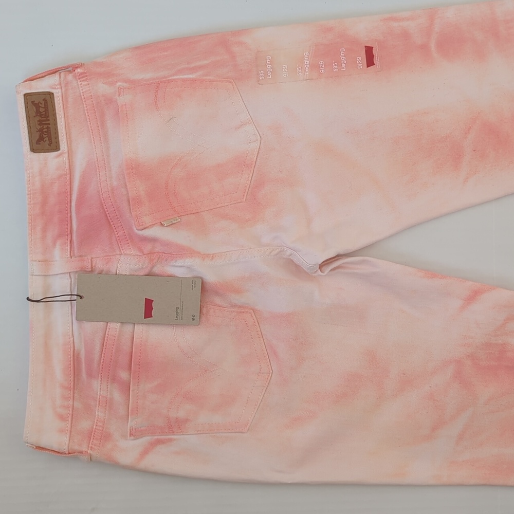 NWT Levi's Tie Dye 535 Denim Legging Junior 9 W29 Salmon Pink Coral Pockets Y2K - Picture 3 of 15